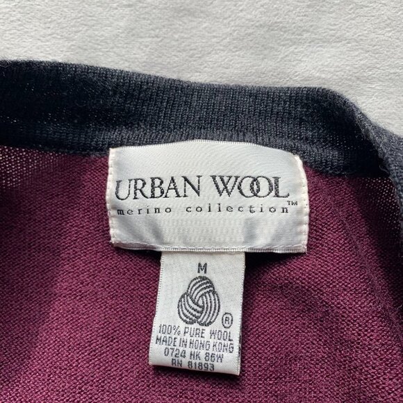 Urban Wool Burgundy/Grey 100% Wool Cardigan M - Picture 9 of 11